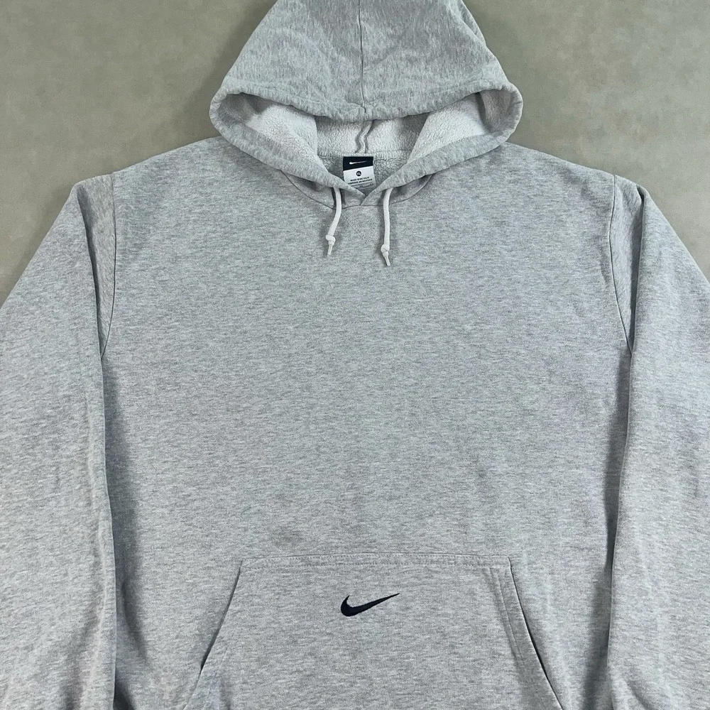 Vintage Y2K Nike Mens XL Gray Center Swoosh Hoodie Pullover Sweatshirt *Read